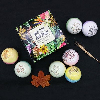 4 PCS Bath Bombs Gift Set Packing Box Wholesale Essential Oil Fizzy Bath Bombs with Dried Flower OEM Private Label